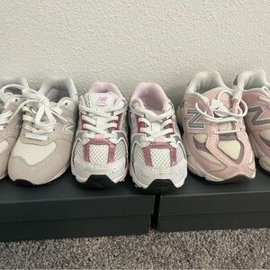 New Balance Kids' Cream, Pink, and White Sneakers
